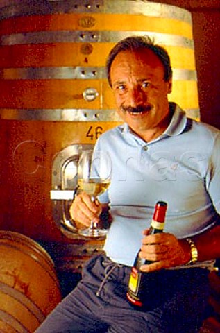 Enrico Tomalino winemaker in the   barrel cellar of La Giustiniana Gavi   Piemonte Italy