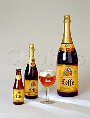 25cl 75cl and 3l Bottles of Leffe Blonde ale with   glass Belgium