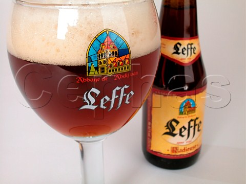 Glass and bottle of Leffe Radieuse ale Belgium