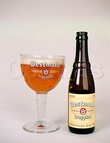 Bottle and glass of Westmalle trappist ale   Antwerp Belgium