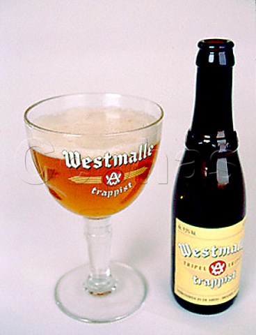 Bottle and glass of Westmalle trappist ale   Antwerp Belgium