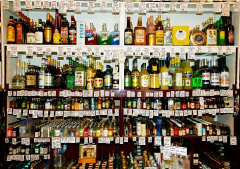 Shop display of spirit bottles
