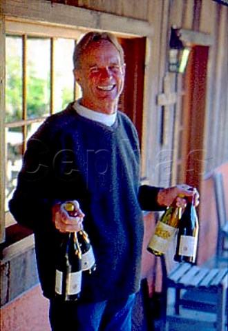 Richard Sanford with bottles of his   wines Buellton Santa Barbara Co   California   Santa Rita Hills AVA    Santa Ynez Valley