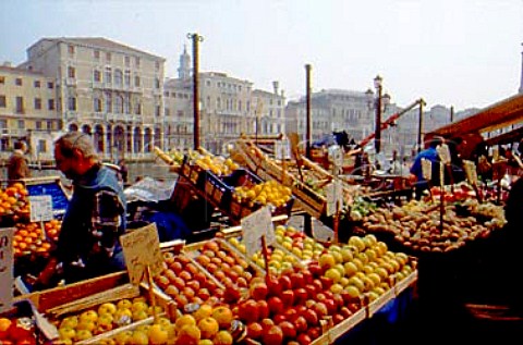 Vegetable stall in the Rialto street   market Venice Veneto Italy