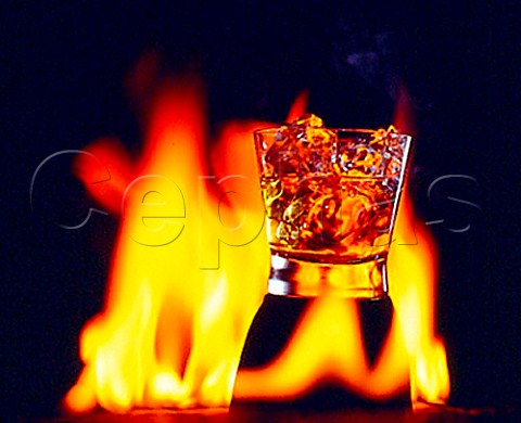 Whisky glass and flames