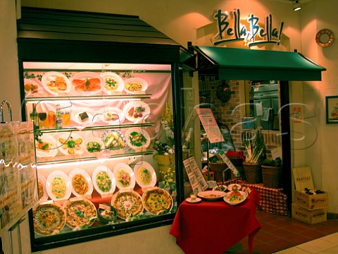 Window display of a pizza restaurant on the top   floor of a Tokyo department store  Japan