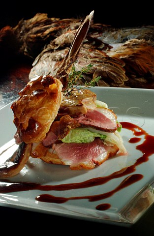 Wild duck with bigarade sauce and puff pastry topping