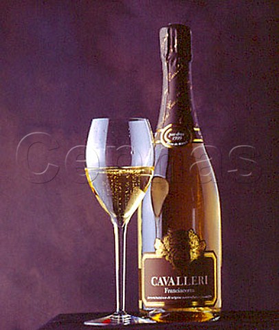 Bottle and glass of Cavalleri sparkling wine from   Franciacorta Lombardy Italy