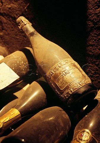 Vintage bottles of sparkling wine in the cellars of Monte Rossa Bornato Lombardy Italy Franciacorta