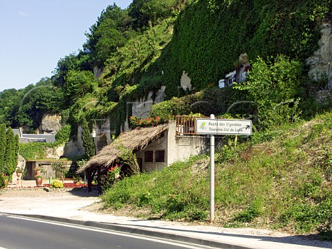 Road sign for the Route des Vignobles TouraineVal   de Loire next to the tuffeau cliffs of   MontlouissurLoire IndreetLoire France   AC Montlouis