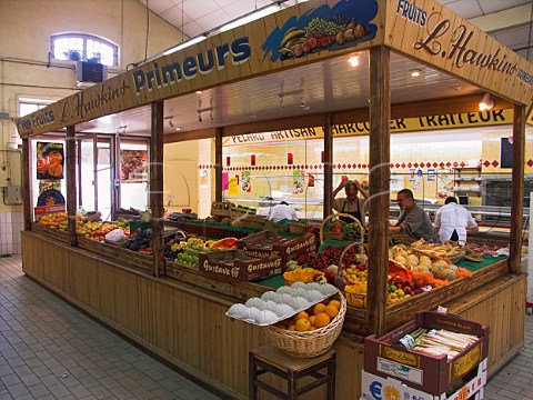 Fruit stall in the covered market Jarnac    Charente France Cognac