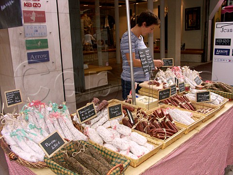 Street market delicatessen stall Bayeux Calvados   France BasseNormandie
