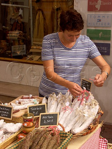 Street market delicatessen stall Bayeux Calvados   France BasseNormandie
