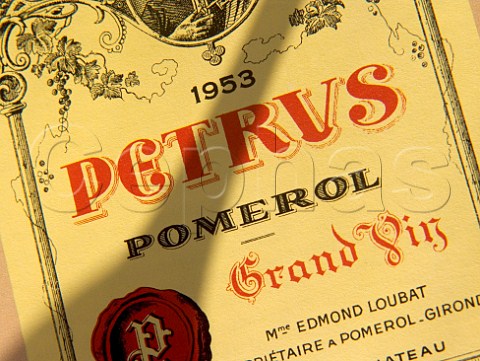 Label from bottle of 1953 Chteau Ptrus