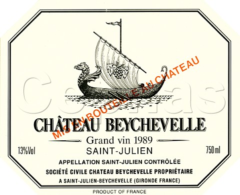 Wine label of Chteau Beychevelle 1989  StJulien  Bordeaux