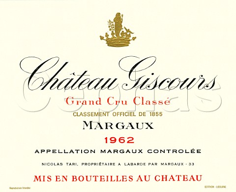 Wine label of Chteau Giscours 1962  Margaux  Bordeaux