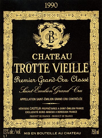 Wine label of Chteau Trottevieille 1990   Stmilion  Bordeaux