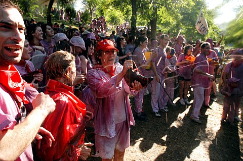 Revellers during the Battle of the Wine Festival   held every year on 29 June near Haro   La Rioja Spain