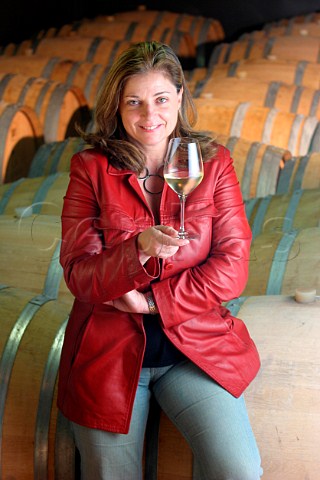 Elda Felluga in barrel cellar of the Livio Felluga   winery Brazzano di Cormons Friuli Italy   Collio