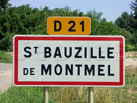 Sign at entrance to StBauzilledeMontmel   Hrault France   Coteaux du Languedoc