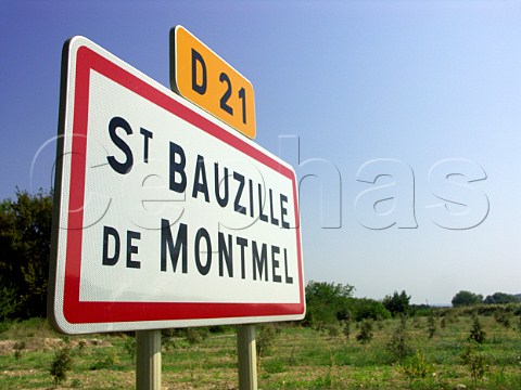 Sign at entrance to StBauzilledeMontmel   Hrault France   Coteaux du Languedoc