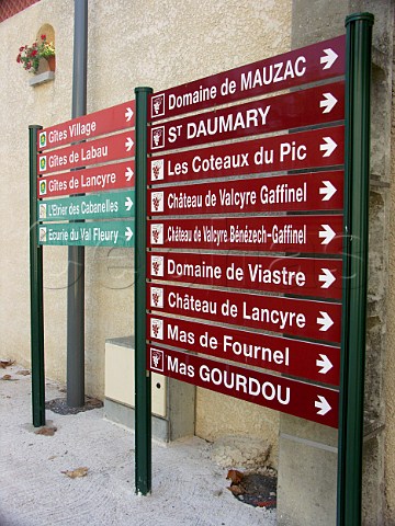 Direction signs to wineries in Valflauns  Hrault France   Coteaux du Languedoc