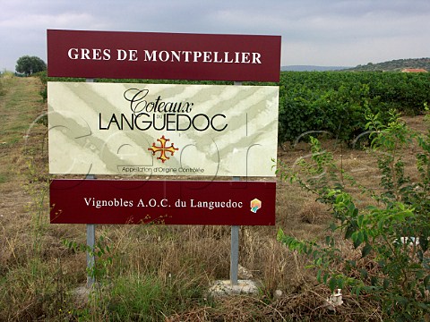 Sign for Gres de Montpellier wine district Hrault   France Coteaux du Languedoc