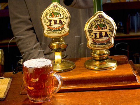 Pulling pints of TEA Traditional English Ale   Hogs Back Brewery Tongham Surrey England