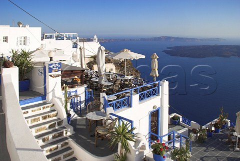 Hotel and bar terraces at Imerovigli Santorini   Cyclades Islands Greece