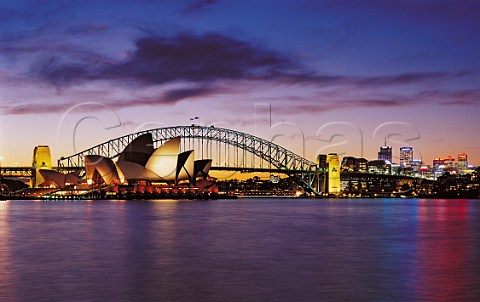 Opera House and Harbour Bridge at dusk Sydney New   South Wales Australia