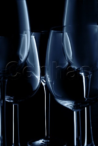 Wine glasses on black background