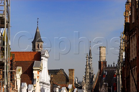 Rooftops and spires in Brugge Belgium