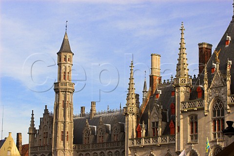 Rooftops and spires in Brugge Belgium