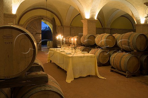 Dining table laid in the barrel cellar of Russiz   Superiore winery of Marco Felluga Capriva del   Friuli Friuli Italy    Collio Goriziano