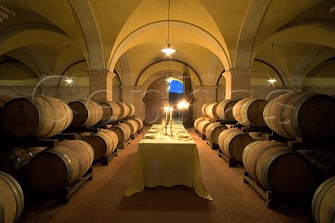 Dining table laid in the barrel cellar of Russiz   Superiore winery of Marco Felluga Capriva del   Friuli Friuli Italy    Collio Goriziano