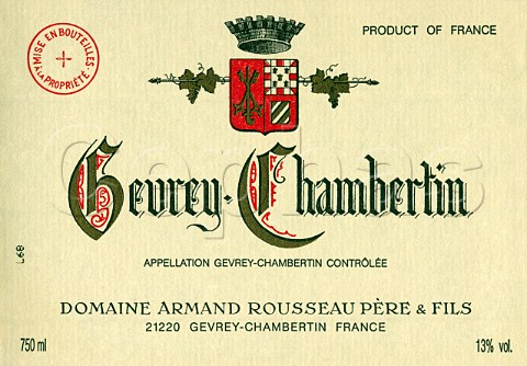Wine label from bottle of Armand Rousseau   GevreyChambertin Cte dOr France