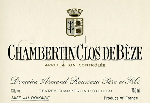 Wine label from bottle of Armand Rousseau Grand Cru   Chambertin Clos de Bze GevreyChambertin Cte   dOr France