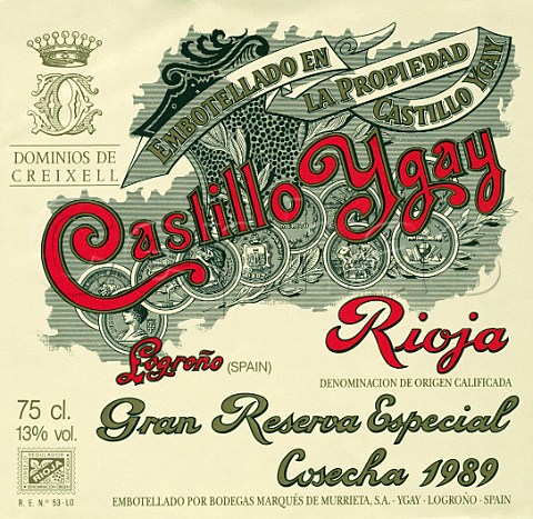 Wine label from bottle of 1989 Castillo Ygay Gran Reserva Especial  Marqus de Murrieta Logroo La   Rioja Spain
