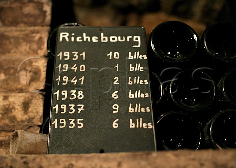 Bottles of Richebourg in the cellar of Domaine de la   RomaneConti  VosneRomane Cte dOr France