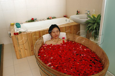 Woman taking a treatment in the spa which is   attached to Bodega Langes owned by GernotLanges   Swarovski  Changli Hebei province China