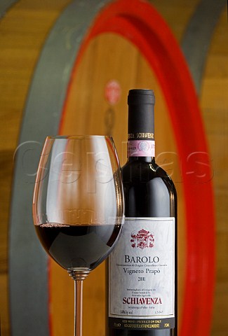 Glass and bottle of Schiavenza Barolo Vigneto Prap   wine Schiavenza Serralunga dAlba Piemonte Italy   Barolo