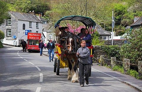 The Horse Bus tourist shuttle bus between Polperro   centre and car park Polperro Cornwall England