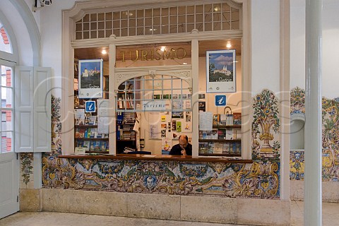 Traditional Azulejos tiles in the ticket office of   Sintra Railway station Portugal