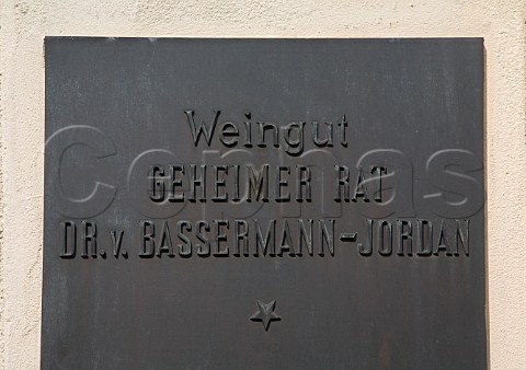 Name plate outside Weingut Geheimer Rat Dr von   BassermannJordan Deidesheim Germany  Pfalz