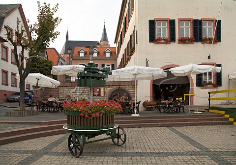 Decorative wine press in the town square Oppenheim   Germany  Rheinhessen