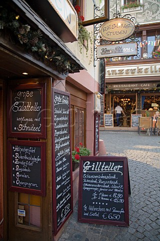 Restaurant menu boards Drosselgasse Rdesheim   Rheingau Germany