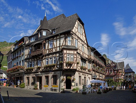 Woodframed hotel buildings in Bacharach Germany   Mittelrhein