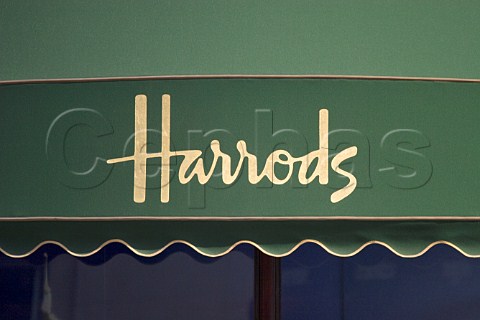Awning over Harrods department store window  Knightsbridge London