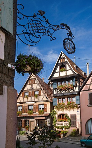 Woodframed buildings in the wine town of   DambachlaVille BasRhin France  Alsace