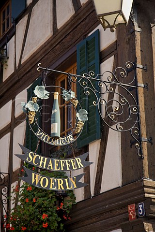 Wrought iron sign in the wine town of   DambachlaVille BasRhin France  Alsace